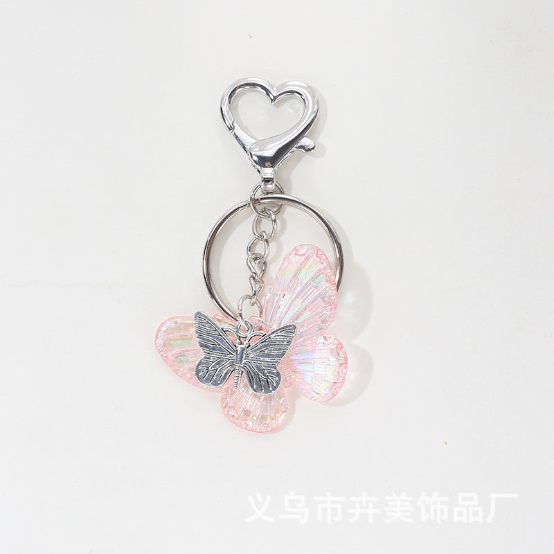 Wholesale Cute cartoon AB color plated butterfly heart keychain