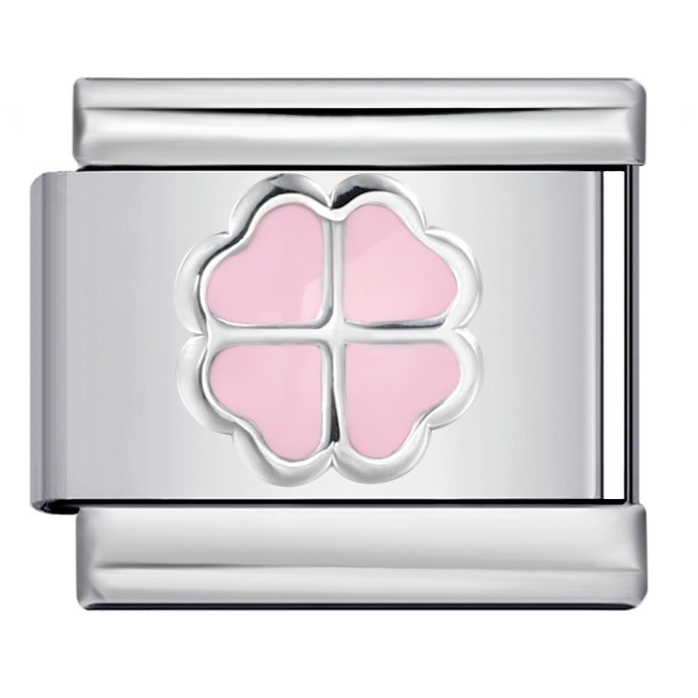 Wholesale Italian Charm Bracelet 9mm DIY Splicing Removable Colored Oil Drop Four-Leaf Clover Stainless Steel Composable Bracelet