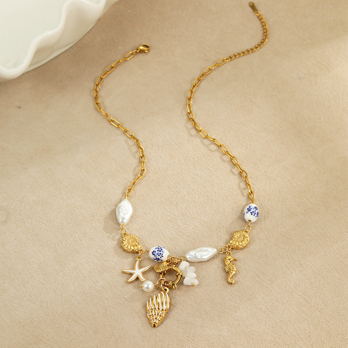 Wholesale Ocean Bracelet Necklace 18k Gold Stainless Steel Starfish Shell Conch Bead Necklaces