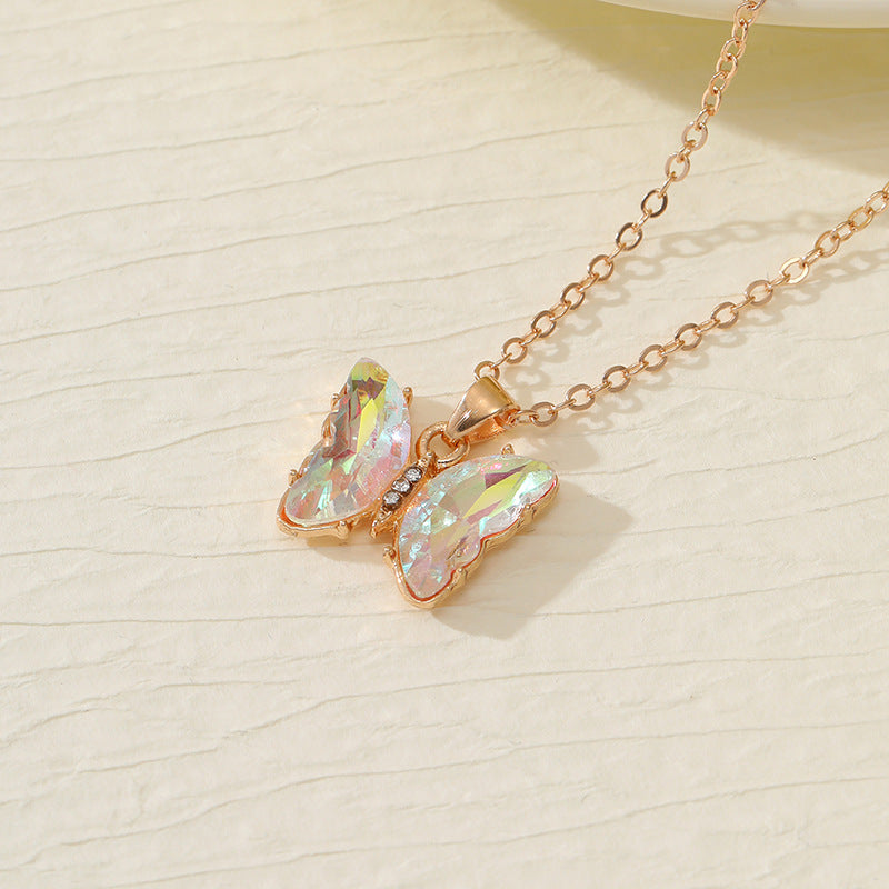 Wholesale Colorful Inlaid 3-piece Earrings Necklace Ring Butterfly Diamond Necklace ACC-RS-YunJin003