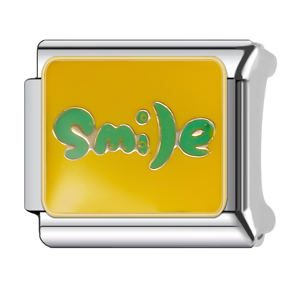 Wholesale Italian Charm Bracelet 9mm DIY Splicing English Series Cute Cartoon Stainless Steel Composable Bracelet