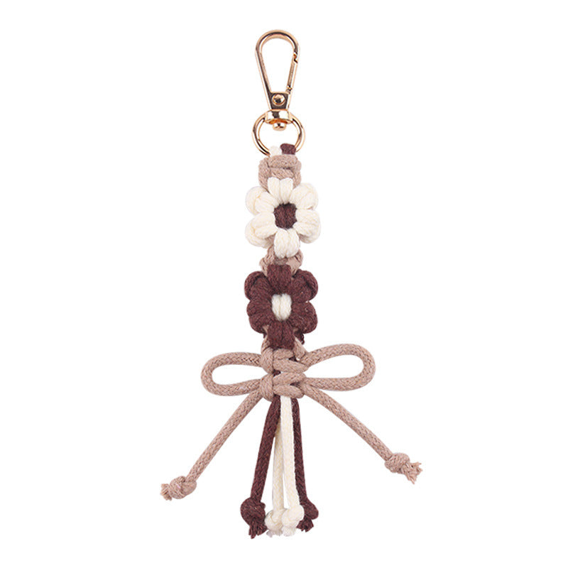 Wholesale Handwoven Cotton Rope Keychain Cartoon Flower Bow In Pink Korean Style Festival Gift