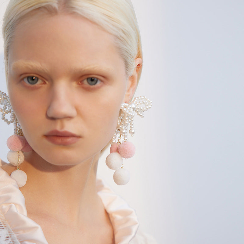 Wholesale  Pearl Exaggerated Bow Earrings