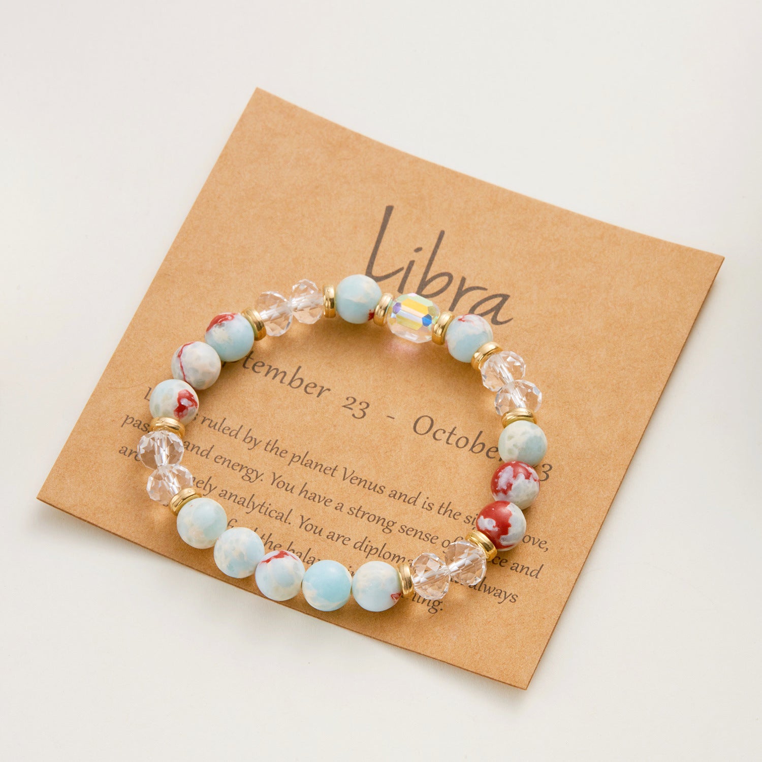 Wholesale  Twelve Constellation Color Natural Stone Crystal Paper Card Mixed Color Beaded Bracelet