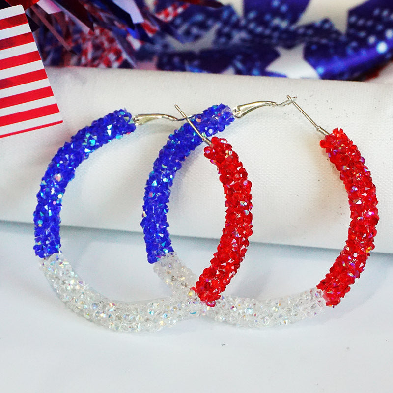 Wholesale 2 Pairs/pack American Independence Day Earrings Color Block Rhinestone Crystal Earrings ACC-ES-HY046