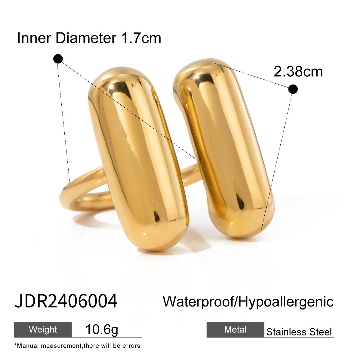 Wholesale  stainless steel plated 18k gold l double spell capsule shaped opening ring
