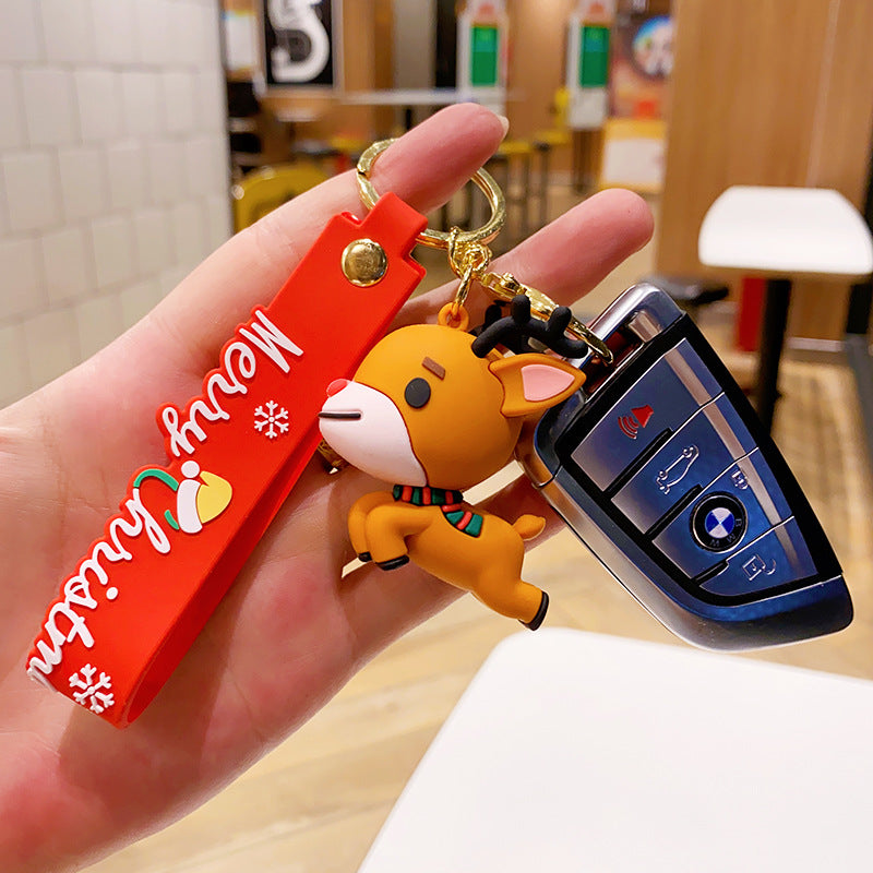 Wholesale Christmas Cartoon PVC Soft Rubber Elk Snowman Keychain Cute Keychain ACC-KC-ErLu015