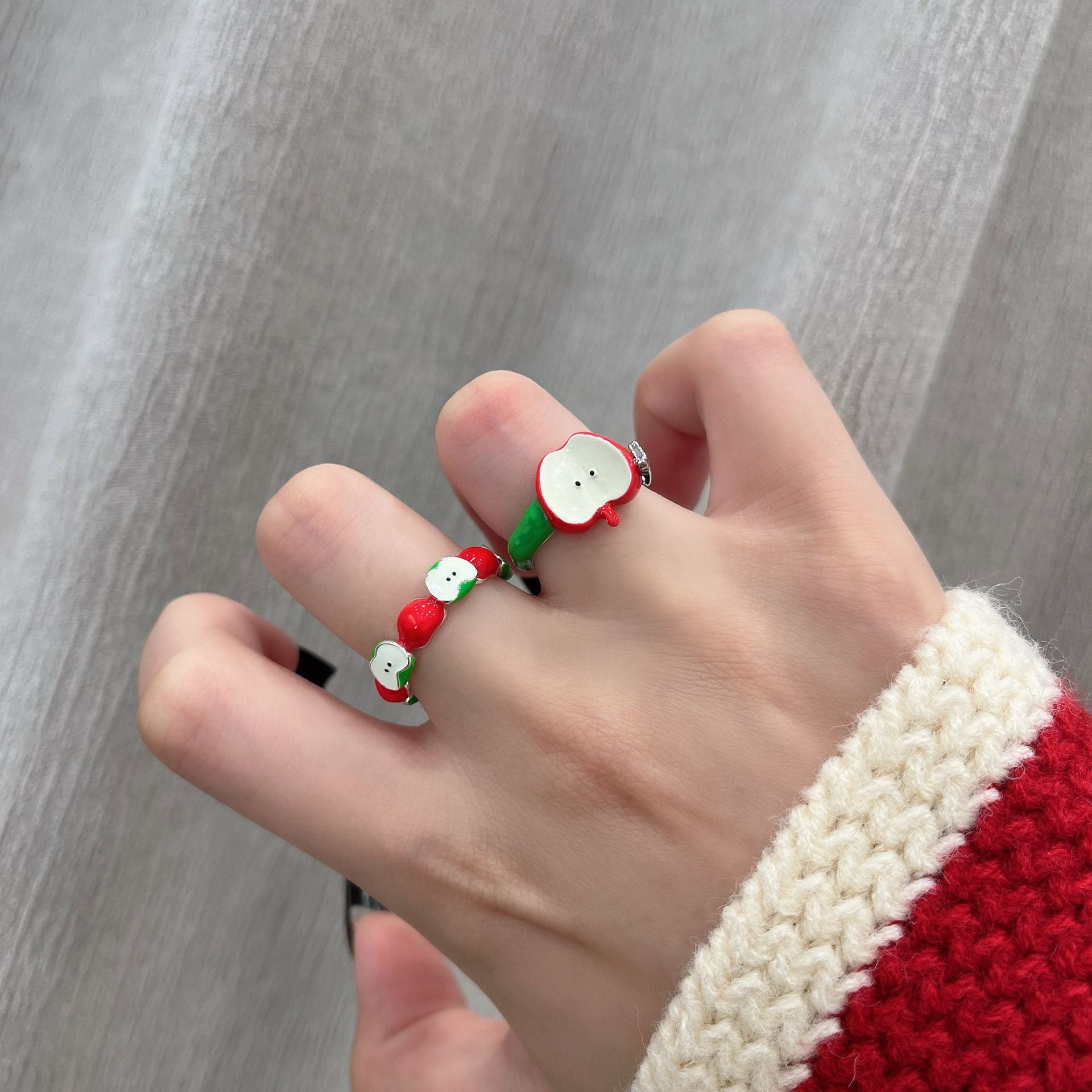 Wholesale  Red and Green Apple Open Ring