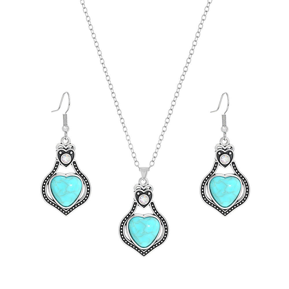 Wholesale Cross-border Amazon popular ethnic style earrings European and American turquoise retro National style earrings necklace suit jewelry