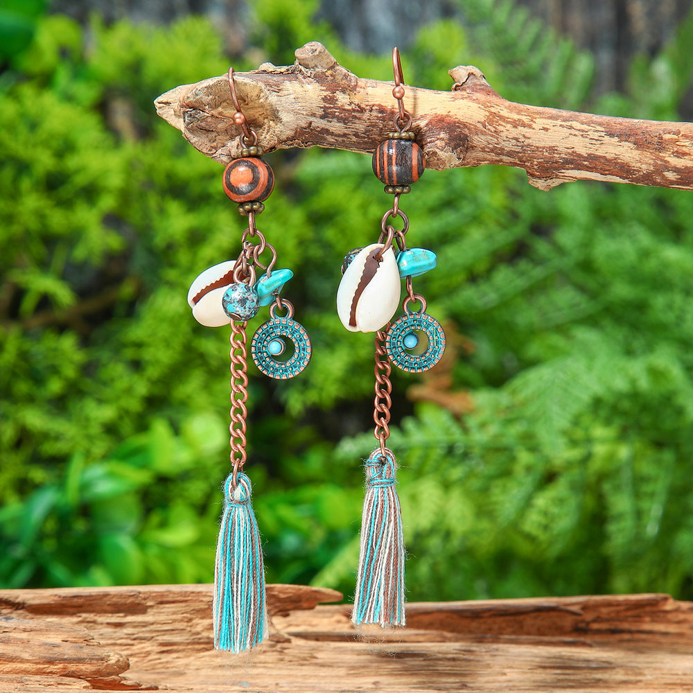 Wholesale Retro Ethnic Earrings Set Alloy Geometric Turquoise Tassel Trendy Party Accessory Gift