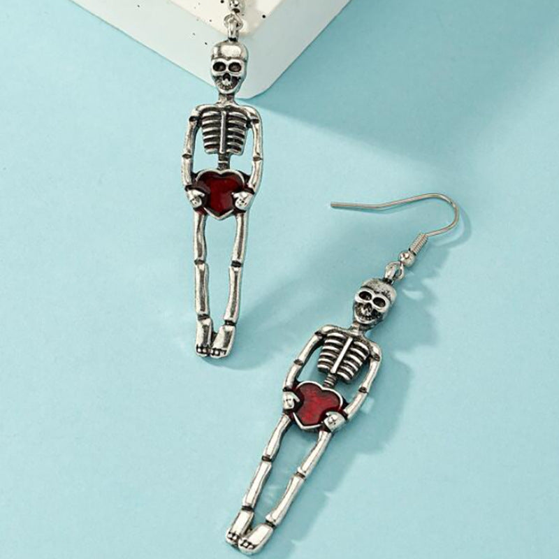 Wholesale Halloween Red Love body skull vintage earrings