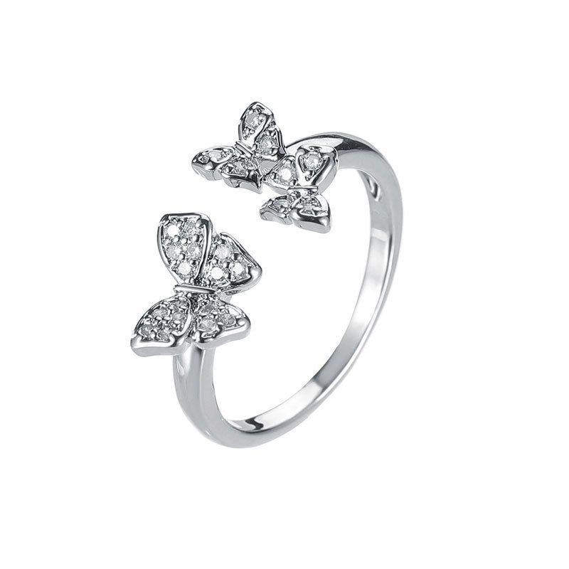 Wholesale Zircon Elegant Butterfly Ring  Adjustable Opening Ring