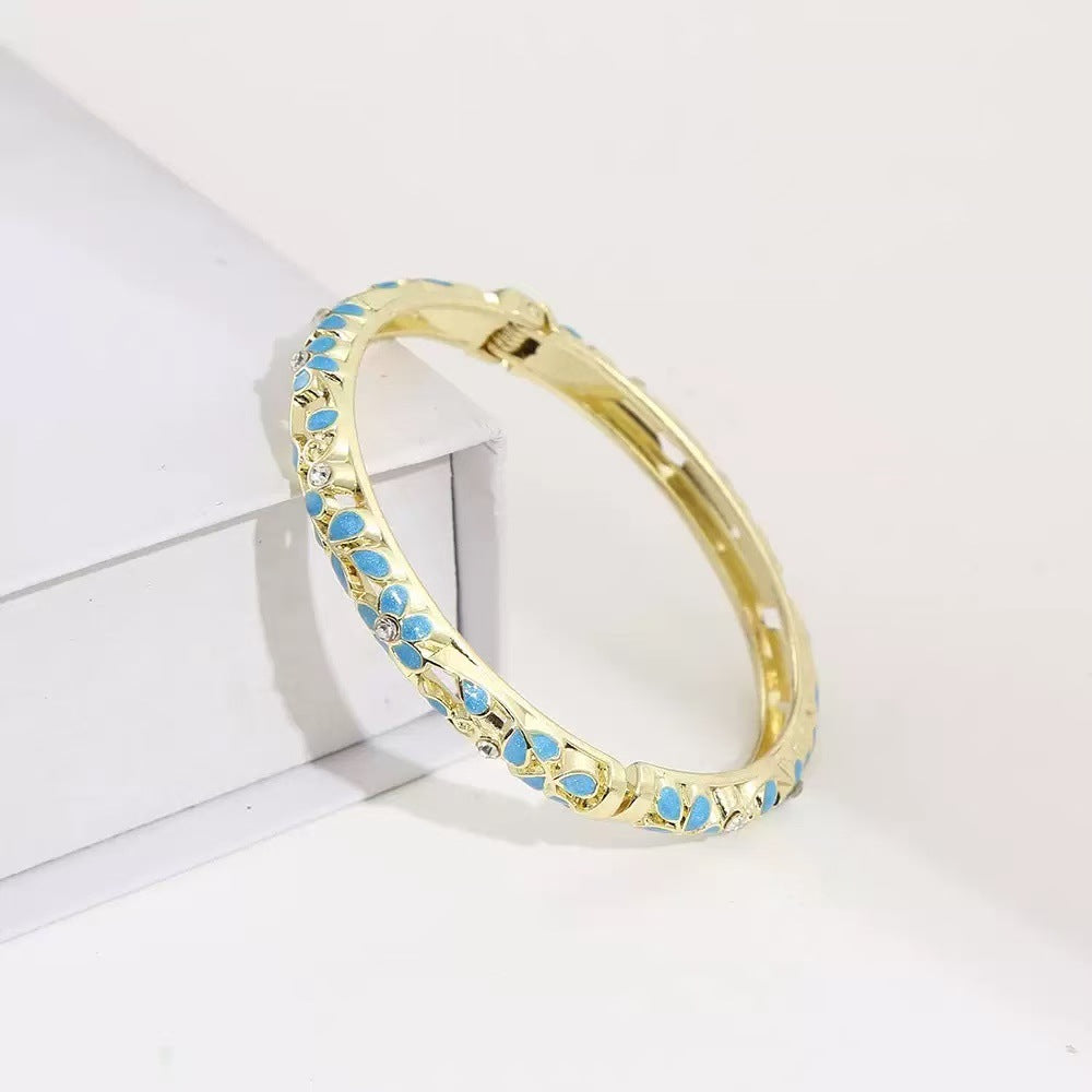 Wholesale Vintage Floral Open Cuff Hollow Bracelet White Leaves Pink Flowers Zinc Alloy Stylish Jewelry For Women