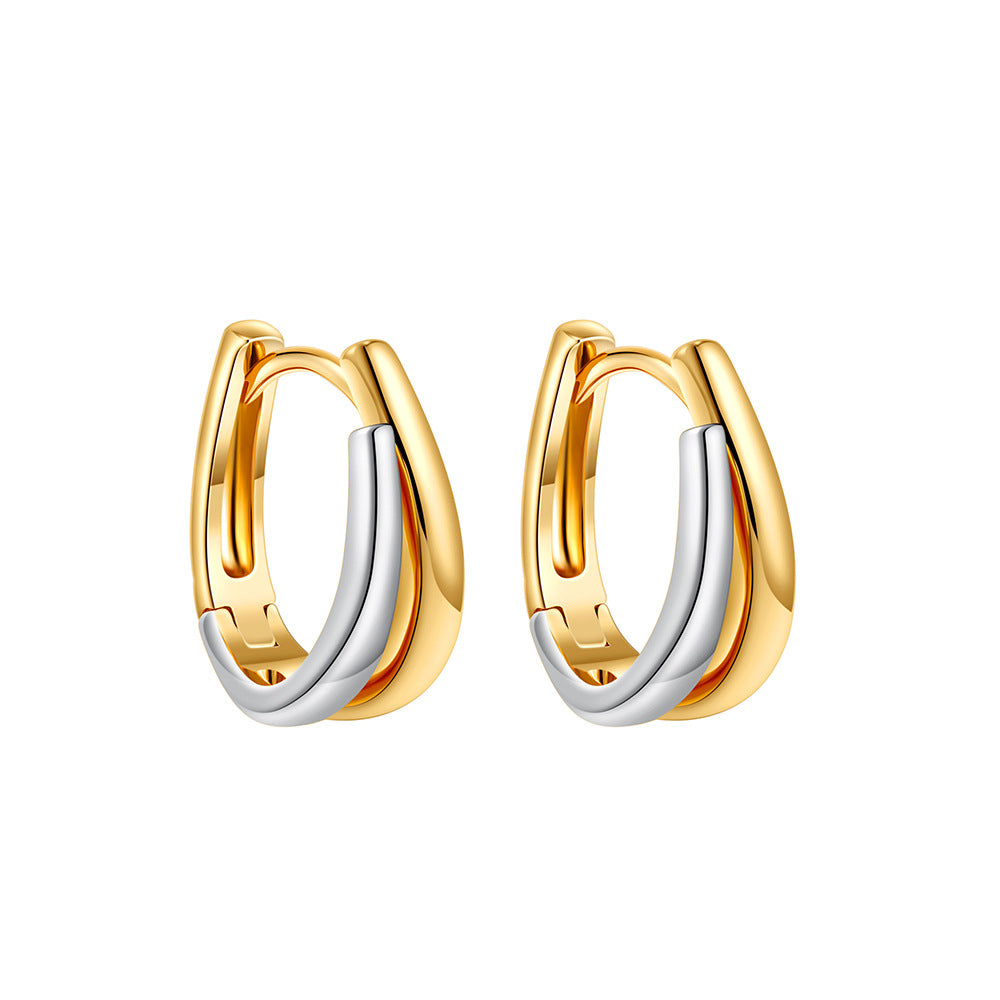 Wholesale  U-shaped 18K gold and silver double color earrings