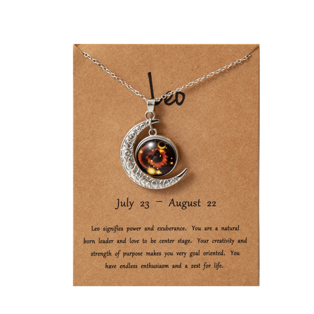 Wholesale Retro Luminous Contion Moon Pendant Necklace,  Zinc Alloy Glass,  Fashion Accessory for Women