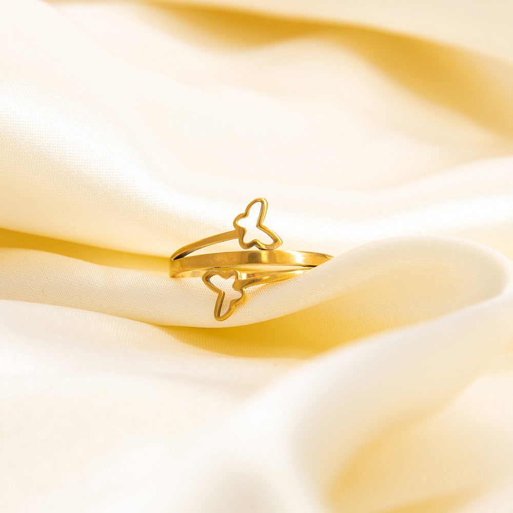 Wholesale Stainless Steel Irregular Wheat Ear Flower Opening 18K Gold Plated Rings ACC-RS-YuHui003