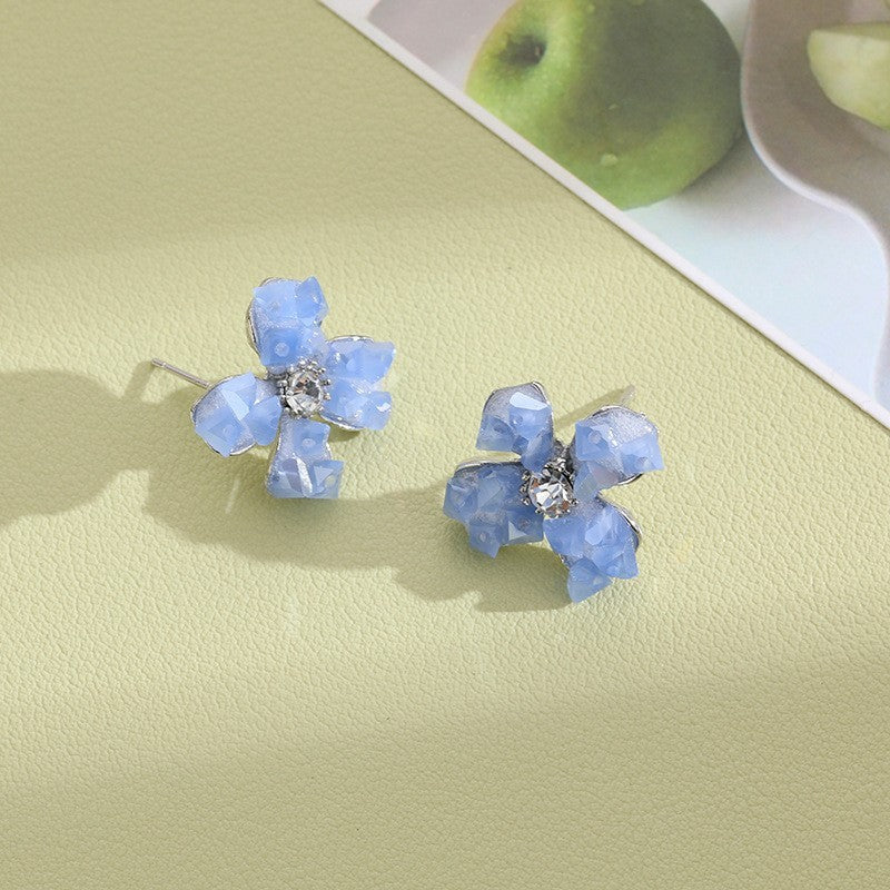 Wholesale  Flower  Silver Pin Petal Earrings