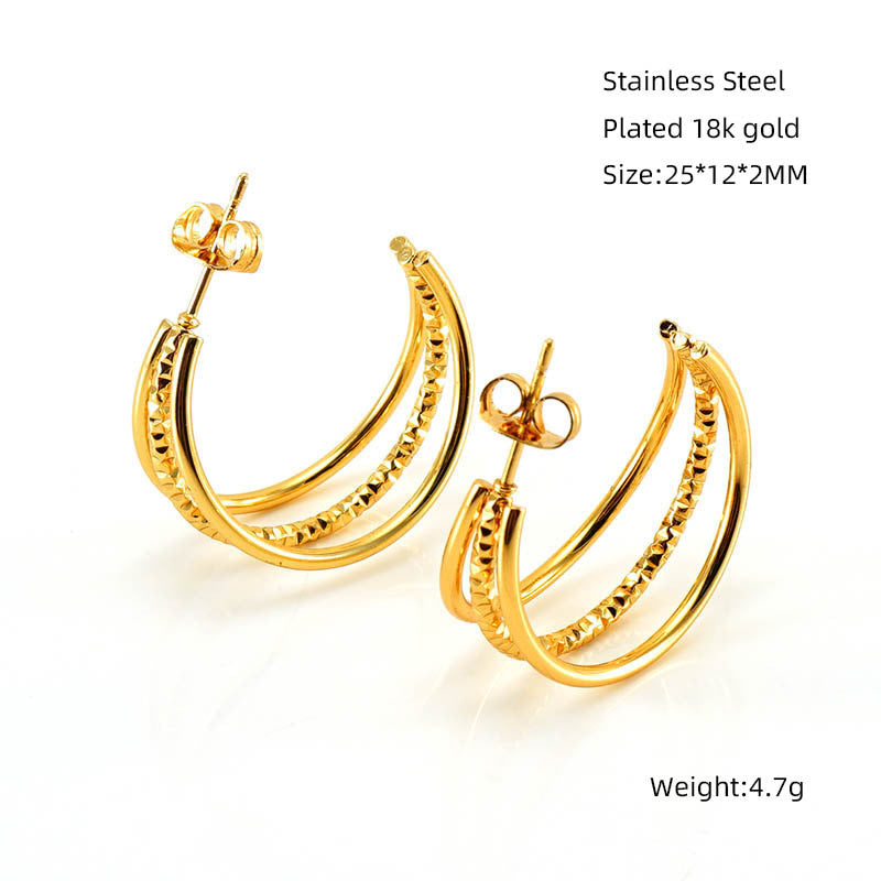 Wholesale Double Layer Stainless Steel Earrings Gold Round Wrap Earrings ACC-ES-ZhongXin003