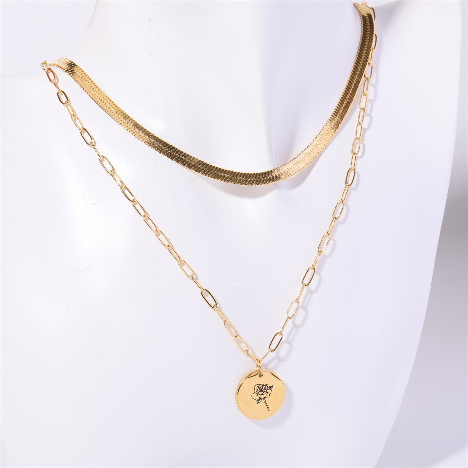 Wholesale Titanium steel 18K gold plated  double-layer December flower necklace