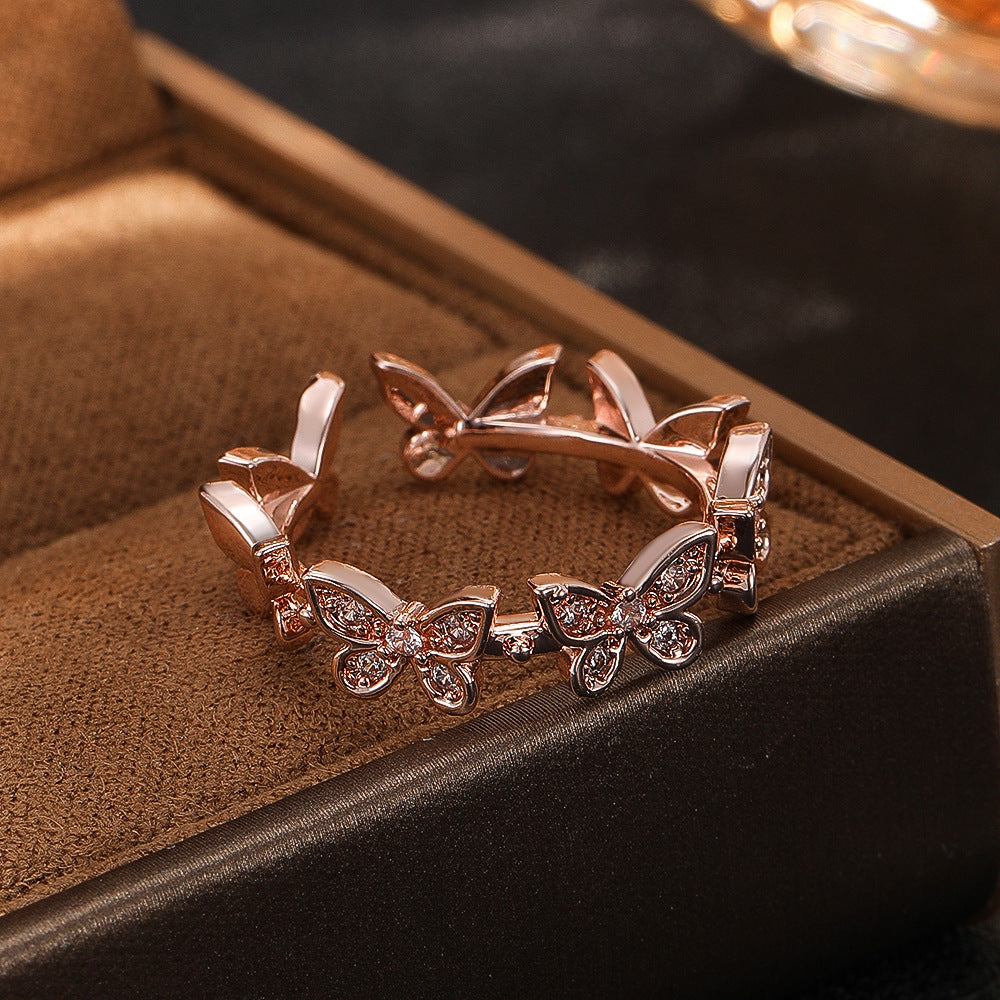 Wholesale Trendy Gold Butterfly Rhinestone Adjustable Ring Copper Zircon Fashion Jewelry Accessory For Men Women Everyday Wear Gift