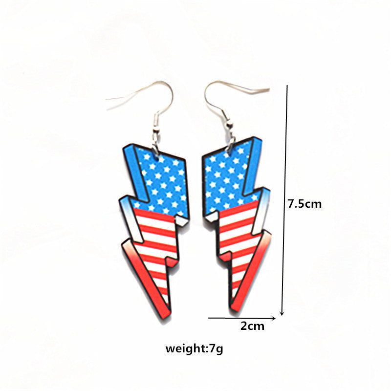 Wholesale Lightning Earrings Acrylic Double-Sided Printed Leopard Print Rainbow American Flag Lightning Shape Earrings for Women