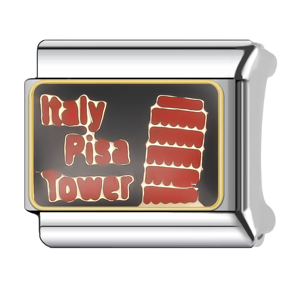 Wholesale Italian Charm Bracelet 9mm DIY Splicing National Tourism Scenic Logo Stainless Steel Composable Bracelet