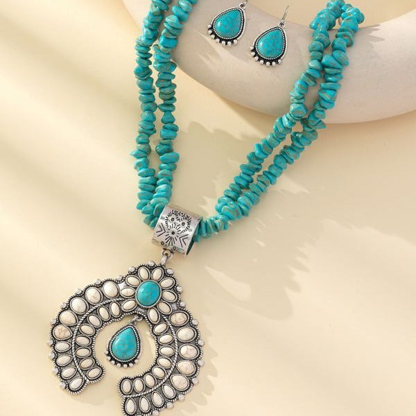 Wholesale Vintage Round Flower Turquoise Pendant Earrings Necklace ACC-NE-Gaoz001