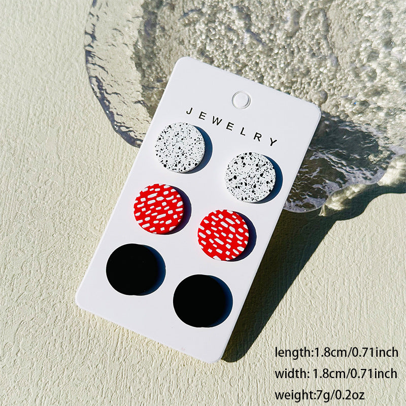 Wholesale printing spray paint clay texture colorful round cute contrast color ear studs  earrings