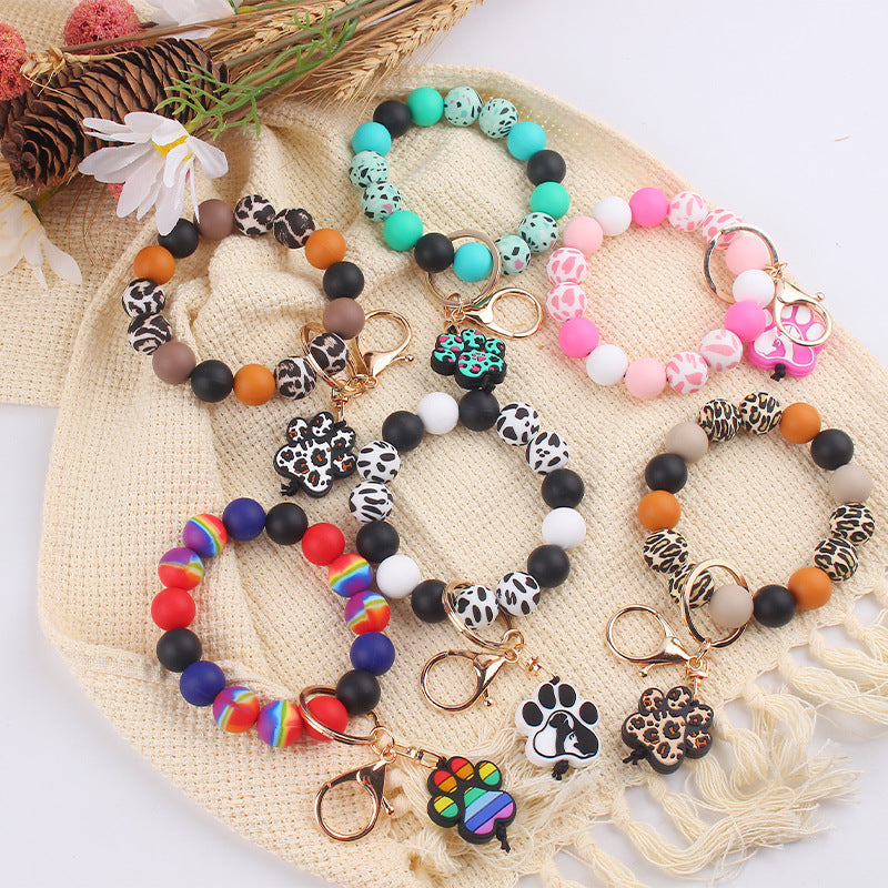 Wholesale Cartoon Dog Paw Silicone Beaded Wristlet Keychain ACC-KC-GuangTian082