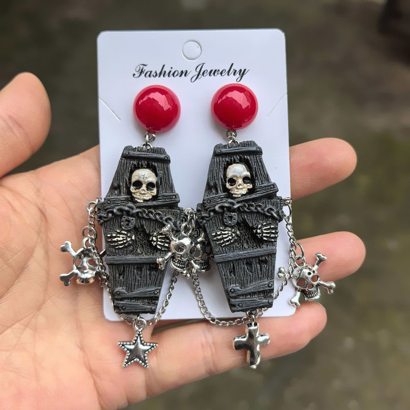 Wholesale  Skull Mummy Coffin Star Earrings Plastic Resin Party Wear Accessory
