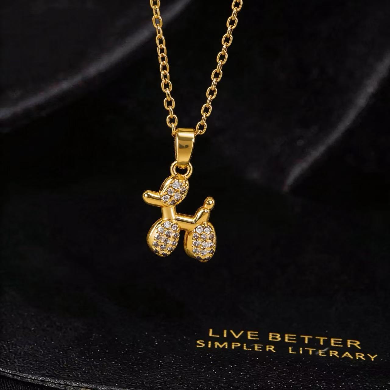 Wholesale Chic Balloon Dog Pendant Necklace Copper Zircon Unisex Hip Hop Jewelry Accessory