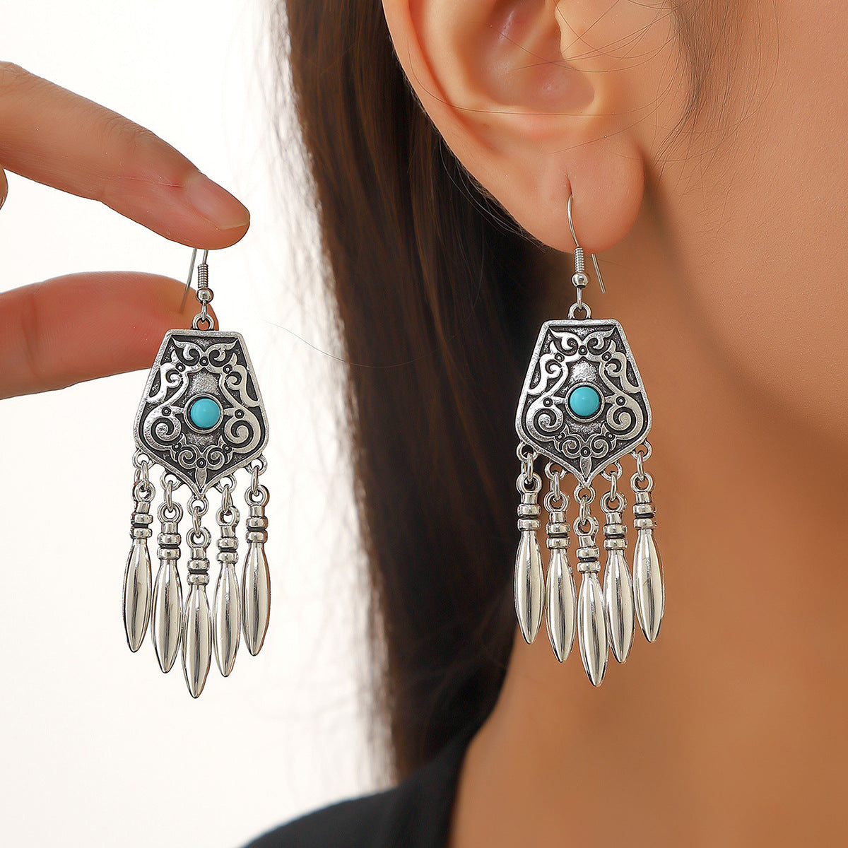 Wholesale  bohemian Retro ethnic style turquoise dangle earrings