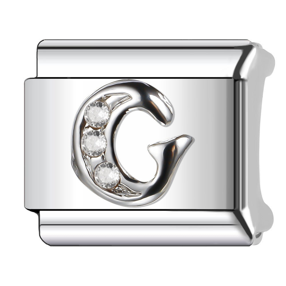 Wholesale Italian Charm Bracelet 9mm DIY Diamond English Letter   Creative Stainless Steel Composable Bracelet