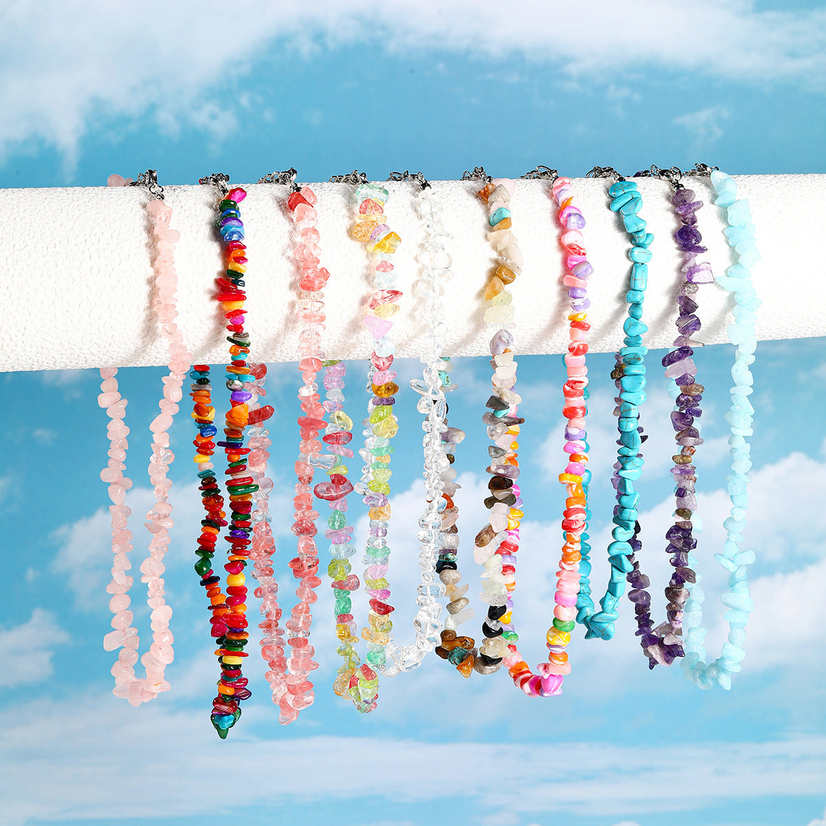 Wholesale  Necklace Bohemian Style Colorful Gravel Ins Necklace Women' s Natural Stone Beaded Necklace