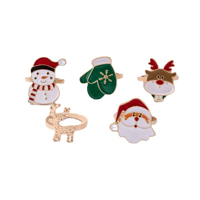 Wholesale Santa Elk oil dripping ring five-piece gloves snowman ring suit