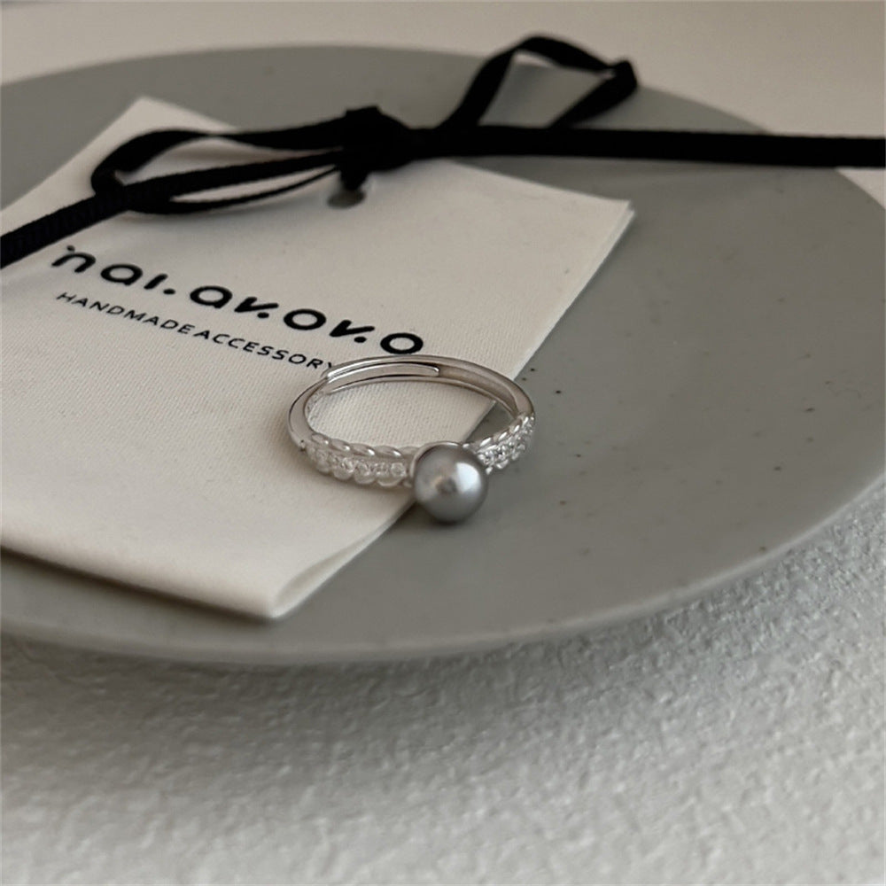 Wholesale 925 Silver Vintage Pearl Bow Plain Ring ACC-RS-Yues004