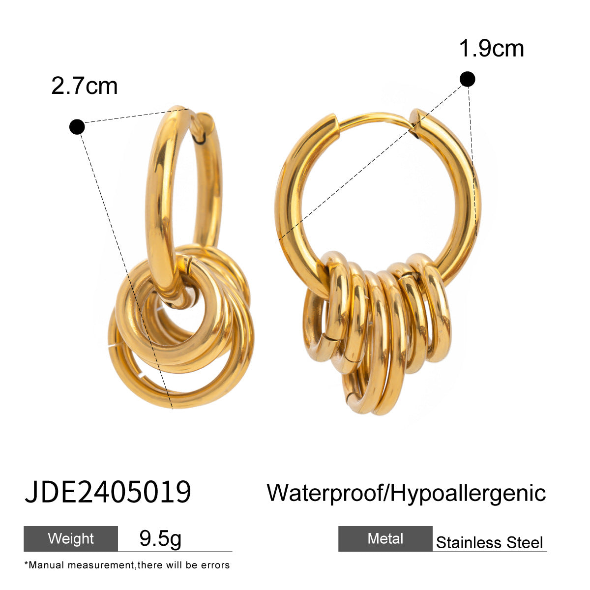 Wholesale  Stainless steel 18K gold color matching smooth steel ring earrings