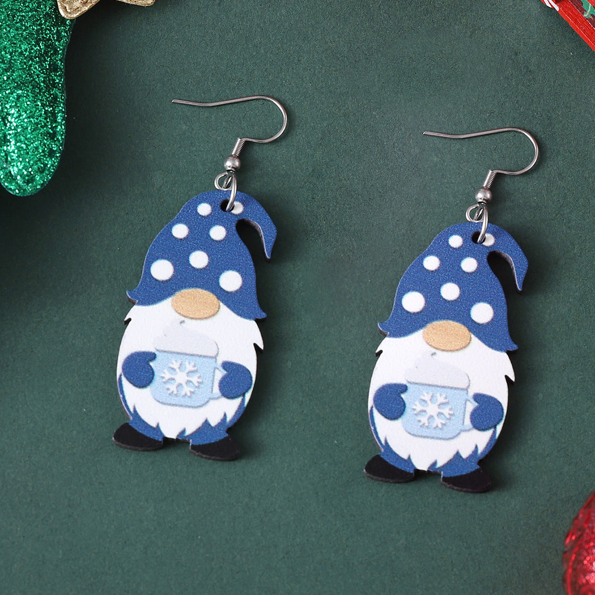 Wholesale  Winter Snowflake Cute Striped Dwarf Pendant Wood Earrings