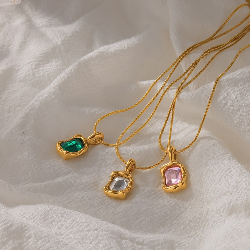 Wholesale PVD Gold Plated Stainless Steel Rhinestone Pendant Necklace Geometric Snake Chain Jewelry Everyday Party Gift