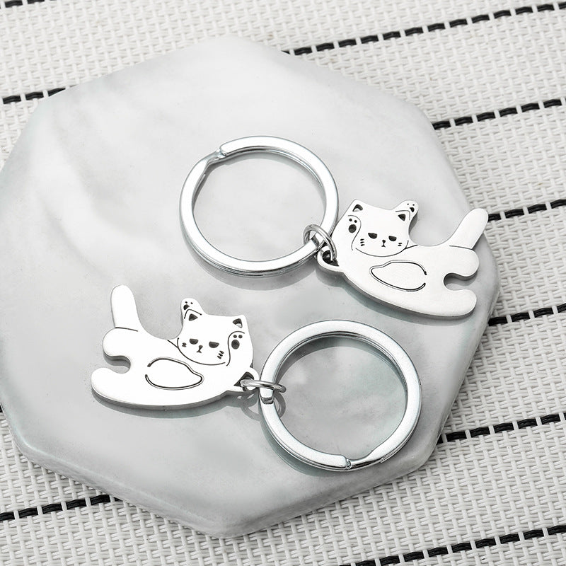 Wholesale Cartoon Heart Cat Stainless Steel Keychains ACC-KC-JinZhu012