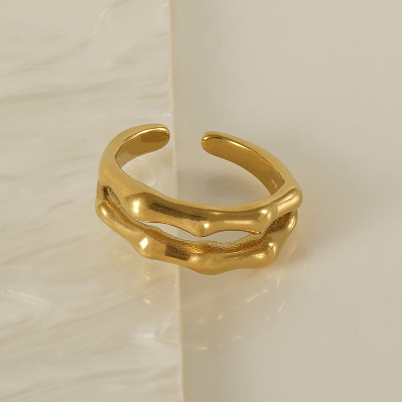 Wholesale Double Bamboo 18K Gold Stainless Steel Adjustable Rings ACC-RS-ZhongXin008