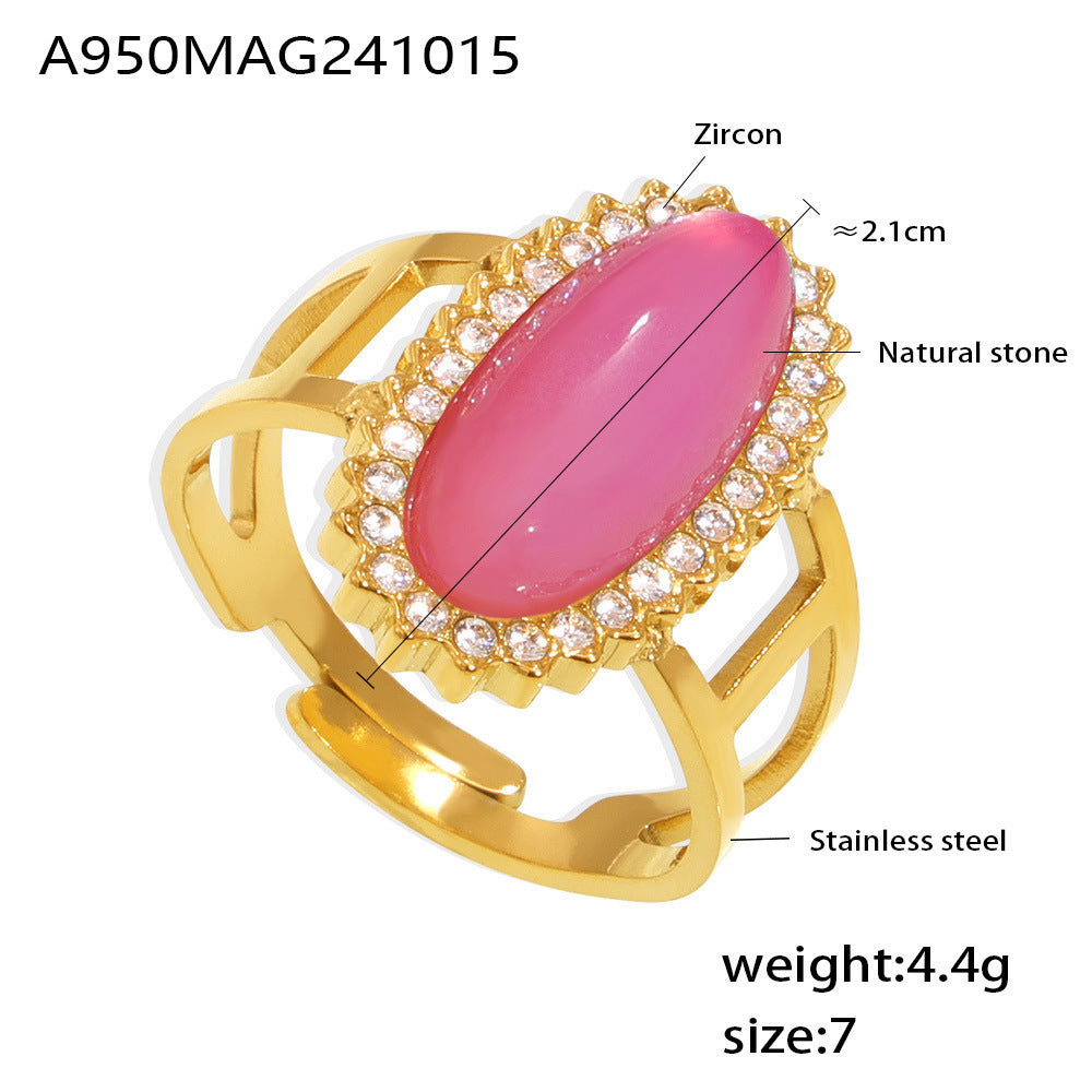 Wholesale Titanium Steel 3A zircon inlaid natural stone open ring