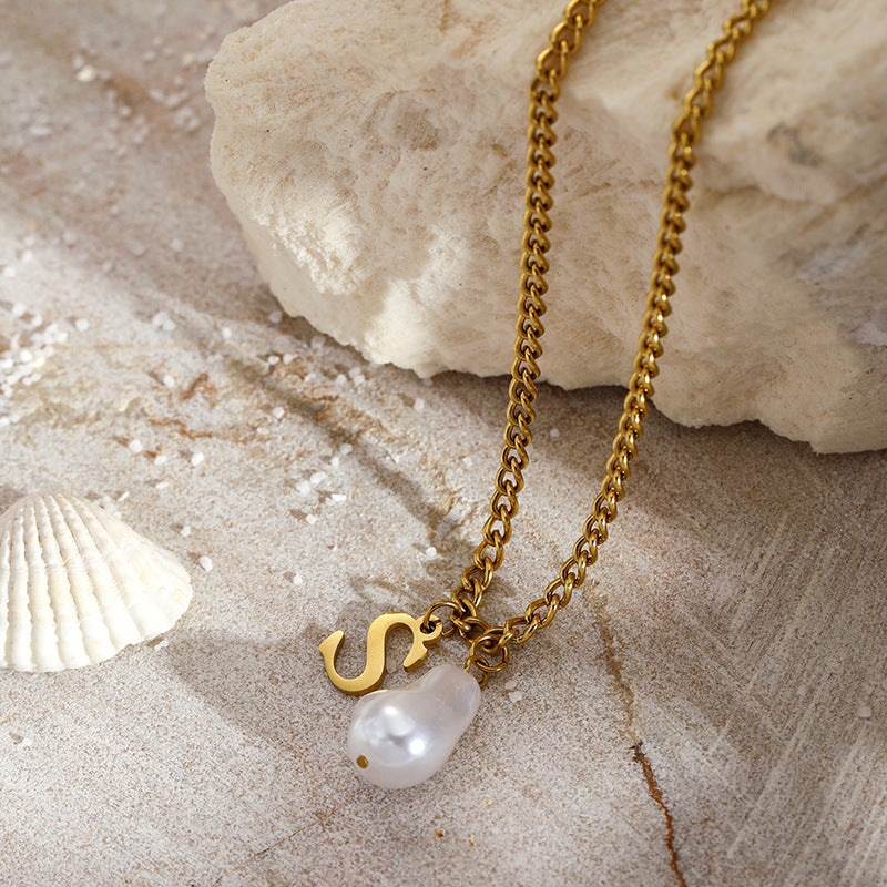 Wholesale Pearl 26 Letters Stainless Steel Necklaces ACC-NE-YunHe003