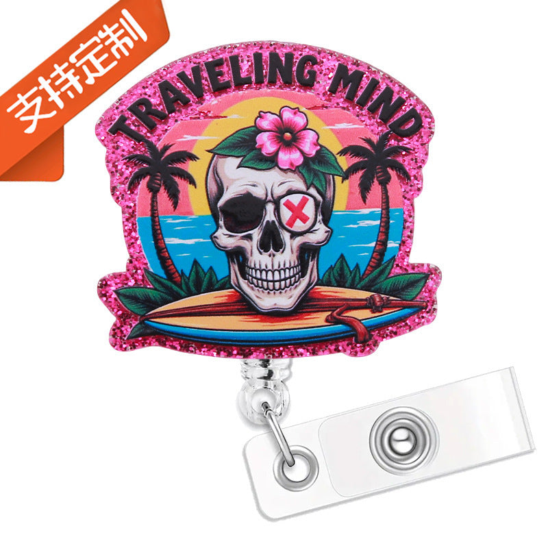 Wholesale  Badge Reel with Retractable Clip,  Acrylic ID Badge Holder with Crocodile Clip,  Boutique Gift Accessory