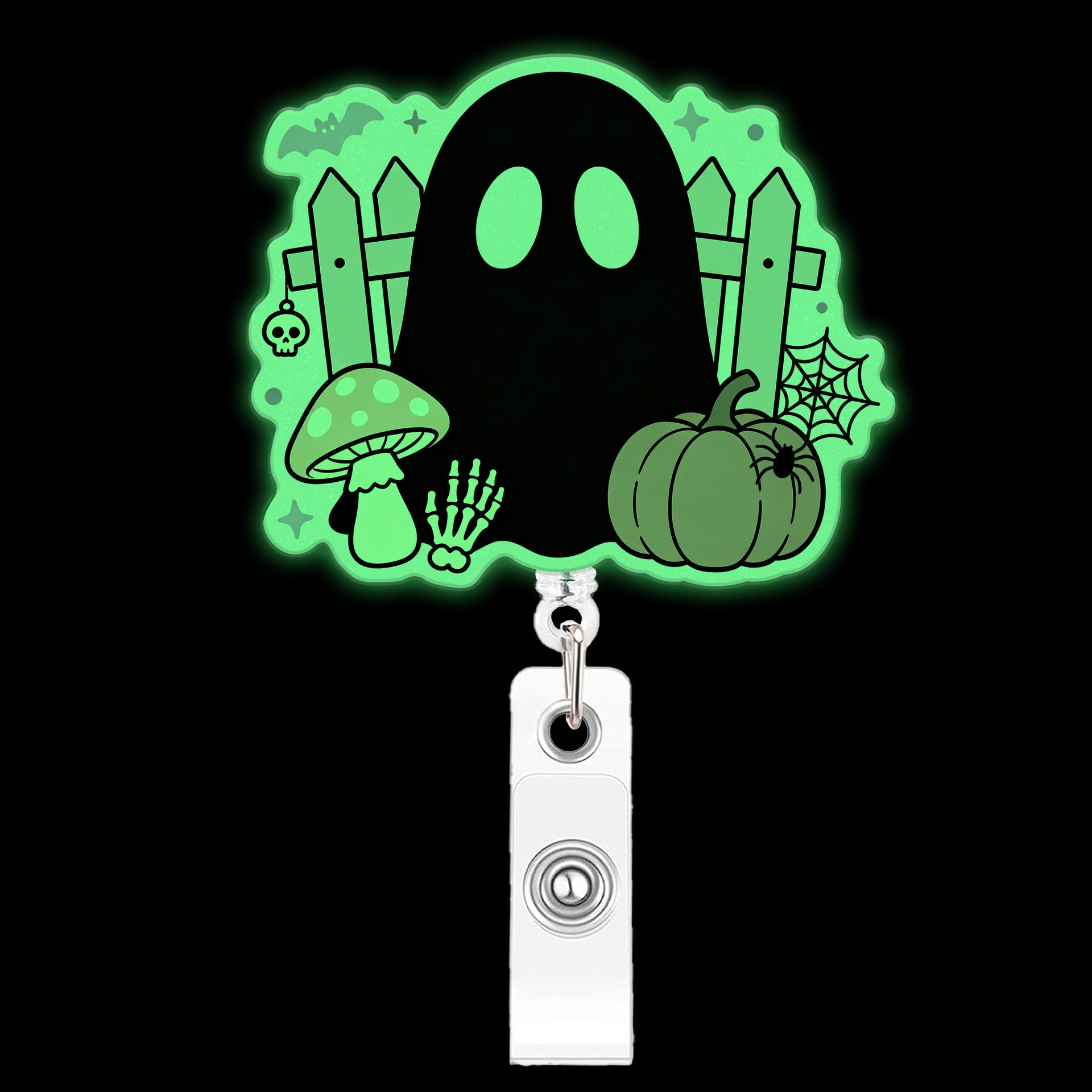 Wholesale Acrylic Glow In The Dark  Ghost Retractable Badge Reel For Boutique Resale