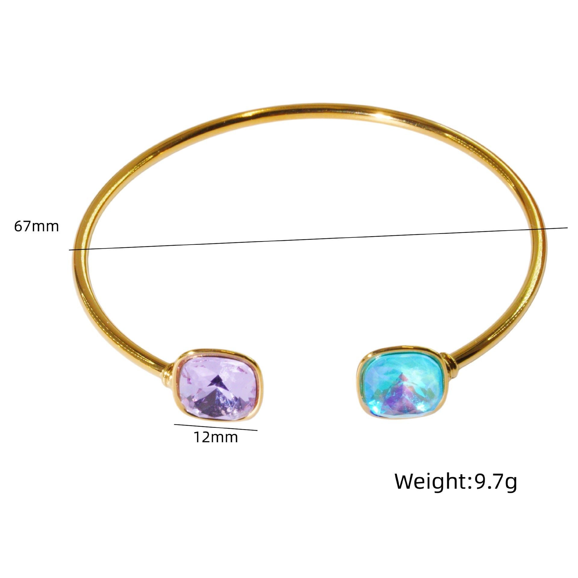 Wholesale Modern Minimalist Double Gemstone Inlaid Stainless Steel Open Bracelet Fashion Accessory Boutique Resale Gift