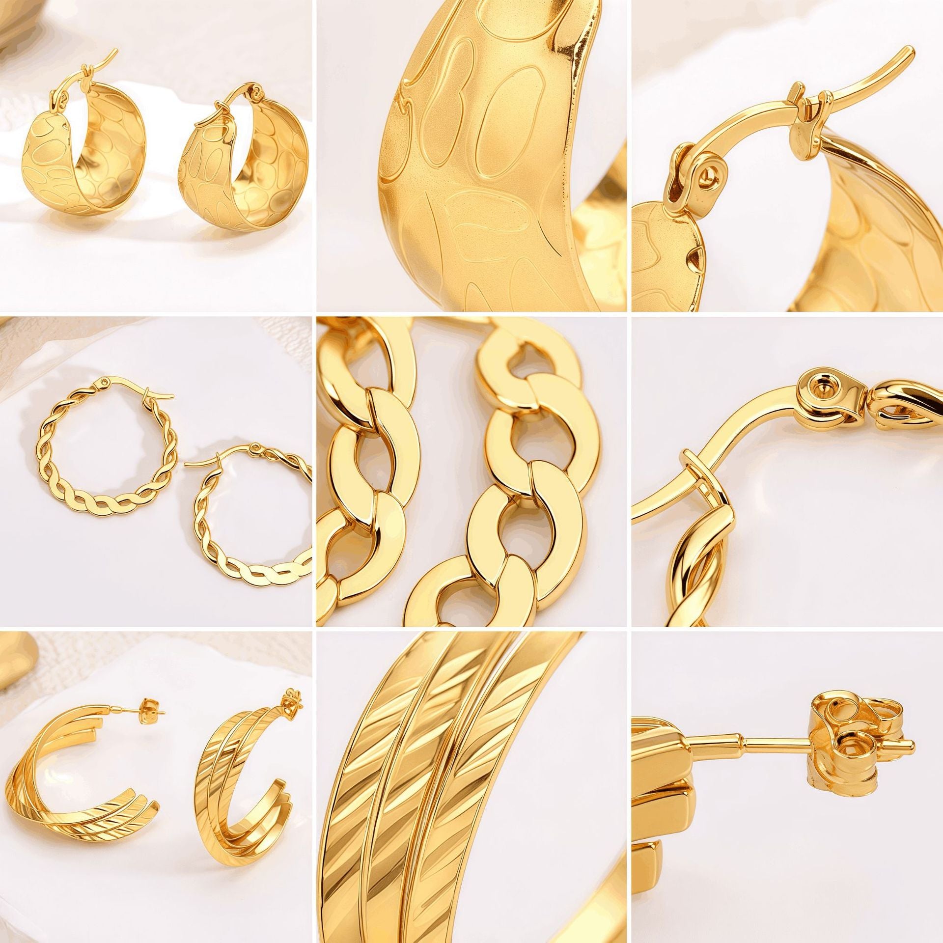 Wholesale Gold Stainless Steel Circle Earrings Wide Chain Design Three Styles Party Wear Jewelry Accessory