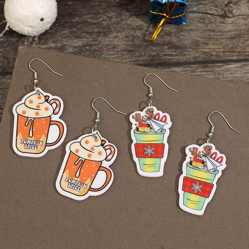 Wholesale retro creative cartoon wine glass acrylic earrings