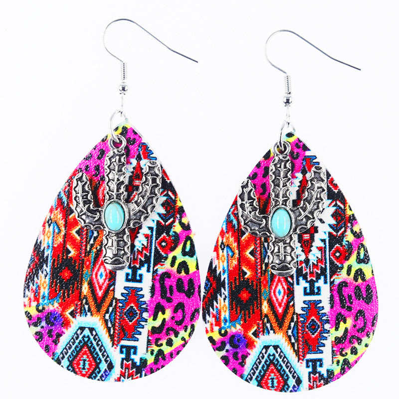 Wholesale Western Denim style distressed Denim leather earrings