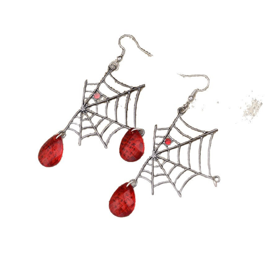 Wholesale Vintage Punk  Web Gem Pendant Earrings Zinc Alloy Gunmetal Black  Jewelry Accessory